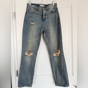 Free People Distressed Straight Leg Jeans - Light Blue